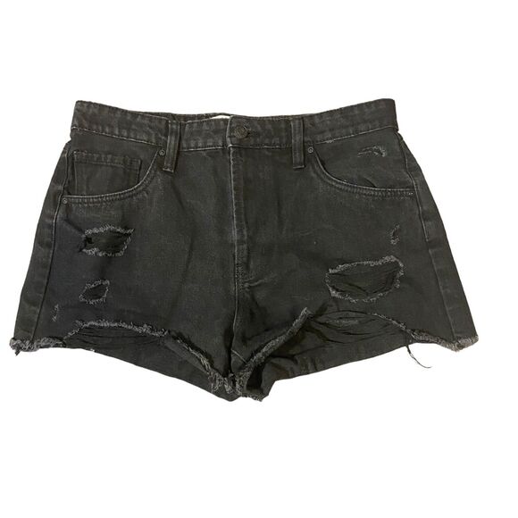 Refuge Distressed Shorts Raw Hem Black Jean Denim Short Chelsea Size 7 Rock Punk - Picture 1 of 16
